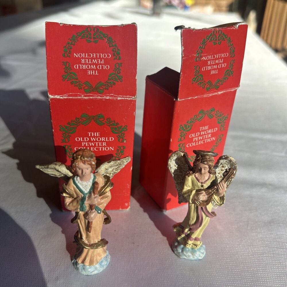 Vtg Novelino The Old World Pewter Collection HandPainted Angels Set of 2 W/Boxes